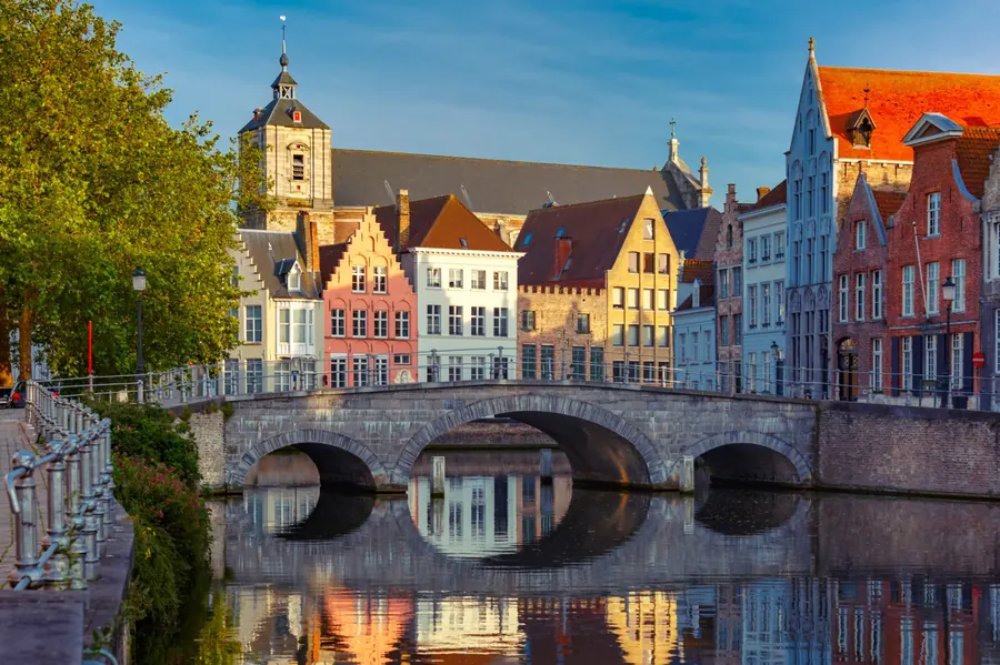Canal in Bruges at golden hour